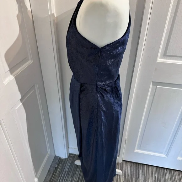 TED Baker Size 3 Navy One Shoulder Drape Midi Dress - Picture 10 of 17